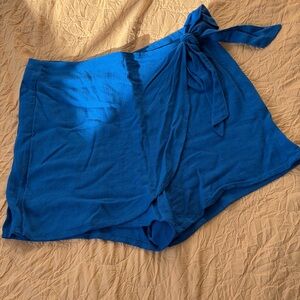Blue Wrap Skirt with Bow Tie